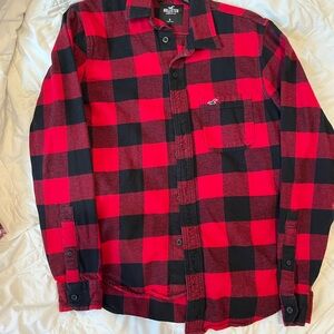 Hollister Men's Checkered Red and Black Shirt